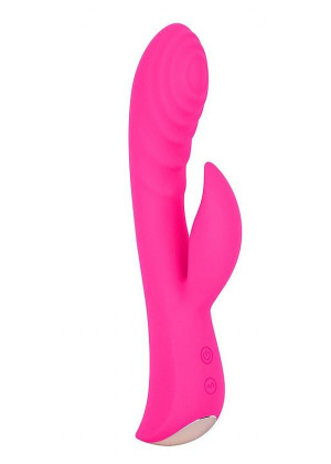 Ярко-розовый вибромассажер-кролик 5  Silicone Ripple Passion - 19,1 см.