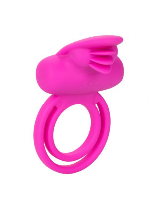 Ярко-розовое эрекционное кольцо Silicone Rechargeable Dual Clit Flicker