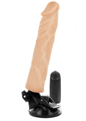 Телесный вибратор на мощной присоске Basecock Realistic Vibrator - 21 см.