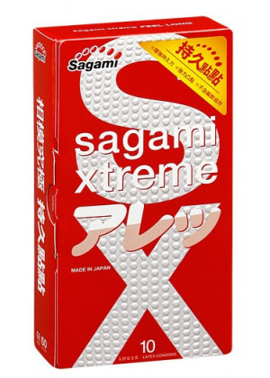 Утолщенные презервативы Sagami Xtreme Feel Long с точками - 10 шт.